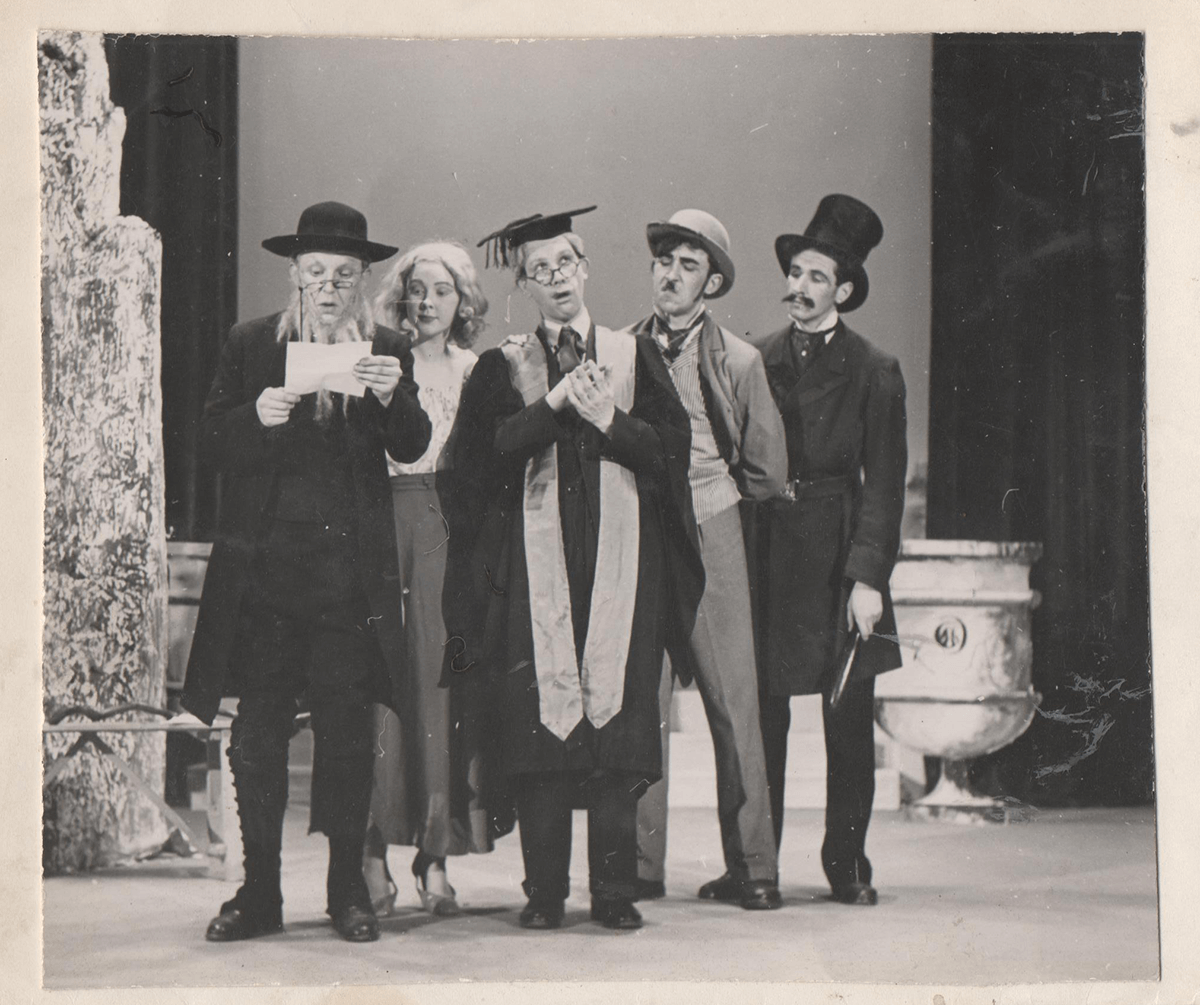 Pictured: Rex Satchwell, Carol Clarke, Peter Medland, Eddie Truman, Gwyn Neale - "Love's Labours Lost" 1953.