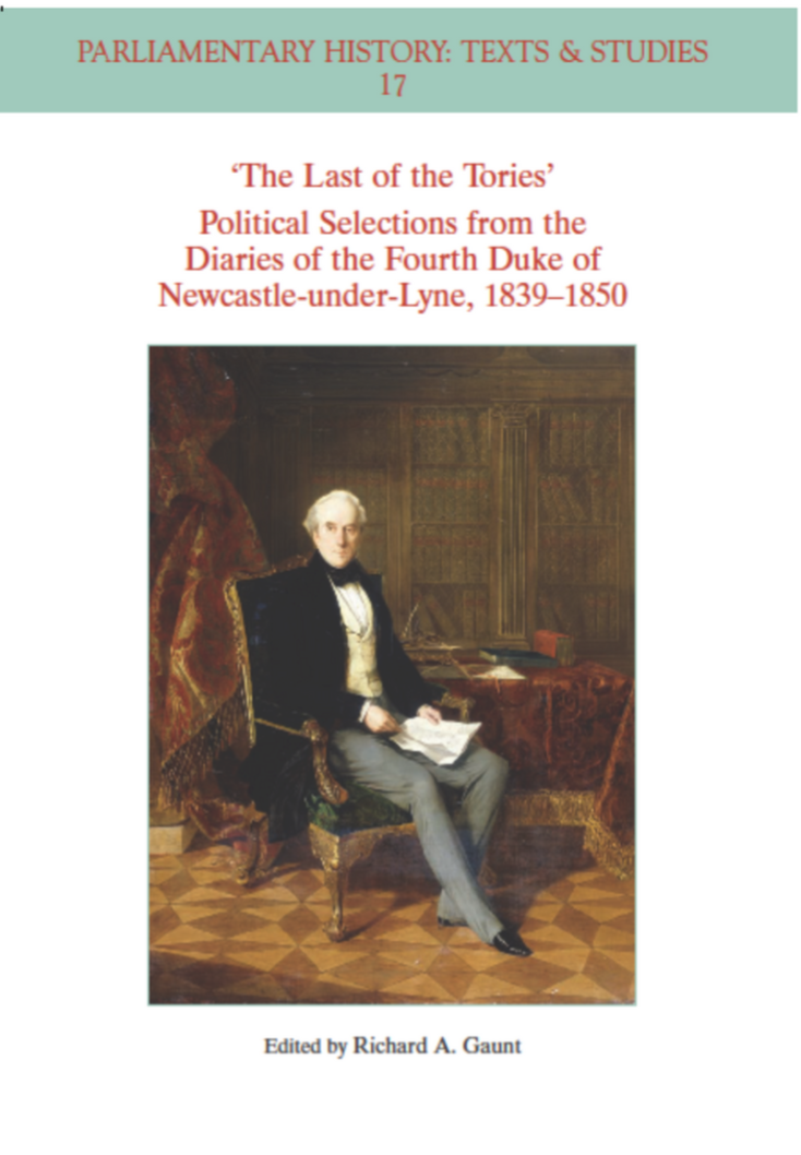 Front cover of book with white background and a painting of a man sitting in the middle