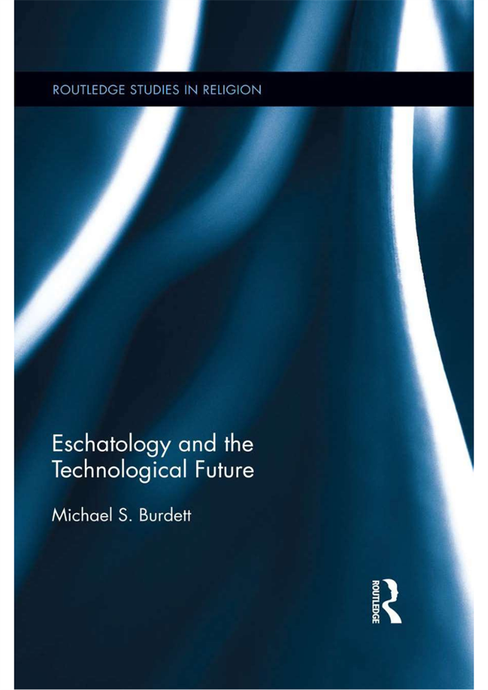 Book cover with dark blue background and white text reading 'Eschatology and the Technological Future'