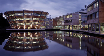 Djanogly Learning Resource Centre at dusk, Jubilee Campus