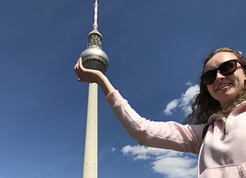 Seely stands in front of a famous Berlin landmark on her year abroad