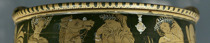 Paris rapta a Helena, copyright; Luis Filpo Cabana [CC BY-SA 4.0] (ancient black bowl decorated with gold figures in relief)