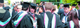 Graduates talking - Graduation, University's Sports Hall, University Park - Summer 2011