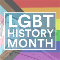 Progress Pride Flag over an image of Trent Building with a flag waving. Text: LGBT History Month.