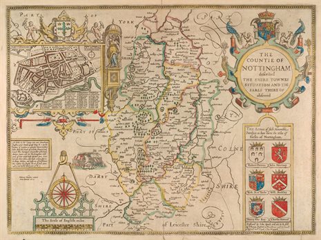 Map of the County of Nottingham by John Speed (1610), courtesy of Manuscripts and Special Collections, Kings Meadow Campus, University of Nottingham (Not 1.B8.C76)