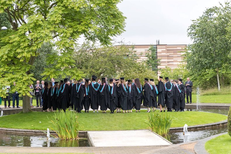 Student's in their graduation gowns and hats from The University of Nottingham, 2016