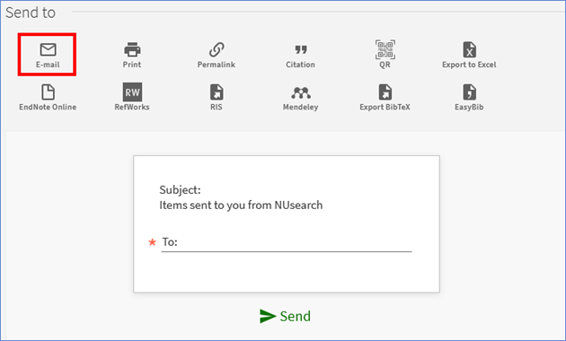 Screenshot of Send to menu with email option selected and the option to provide an email address below