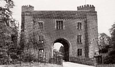 Black and white photograph of Hodsock Priory Gatehouse