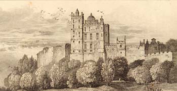 Engraving showing Bolsover Castle from 1823