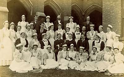 Group photograph of staff at Nottingham General Hospital from about 1895