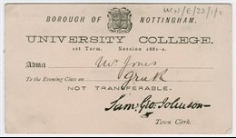 University College evening class admission ticket