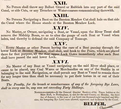 Detail of poster that shows Bye Laws 12 to 16, from a poster of 26 Bye Laws made in 1858
