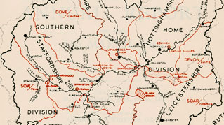 Detail from experimental catchment map showing Trent River Board divisions, published 1964 (RG/R/14)