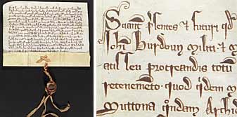 Photograph showing deed, and detail of the handwriting