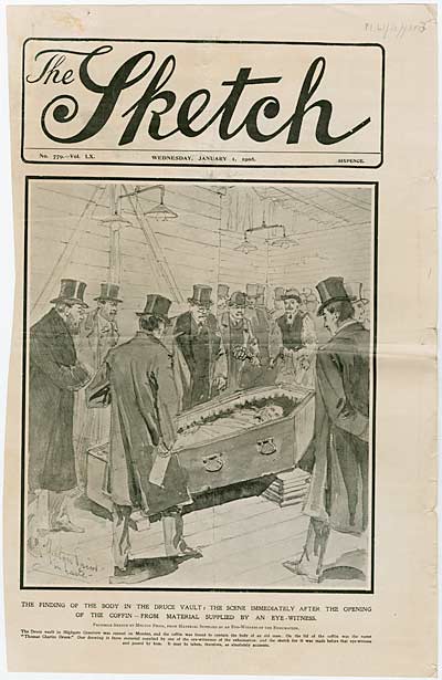 Front cover of 'The Sketch' with an illustration showing the opening of Druce's coffin