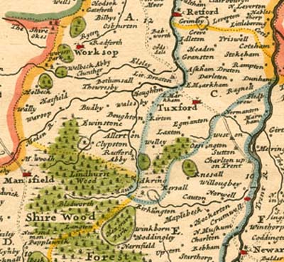 Detail from H. Moll’s Map of Nottinghamshire