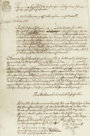 Penance relating to Anne Jilman from 1754