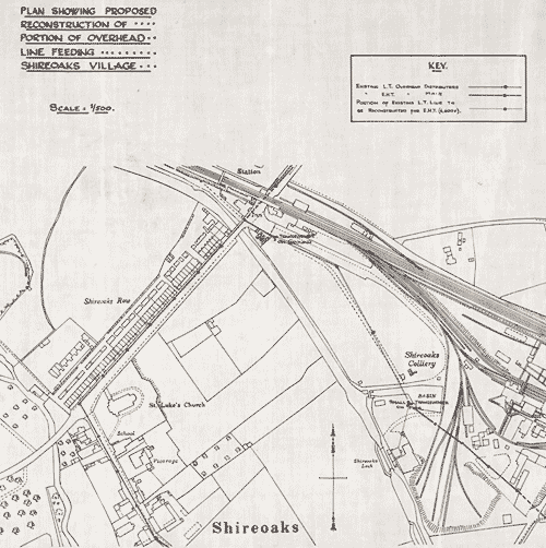 Ne 6 P 3/21/12 - Plan of proposed overhead [electricity] lines for Shireoaks village, Nottinghamshire; n.d. [1900-1950]