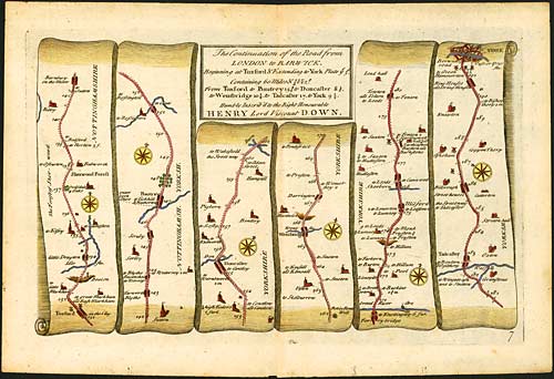 Bre 8 - Map of the continuation of the Road from London to Barwick, beginning at Tuxford and extending to York, by John Senex (d. 1740), printed 1719