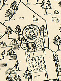 Detail from 1635 map showing castle