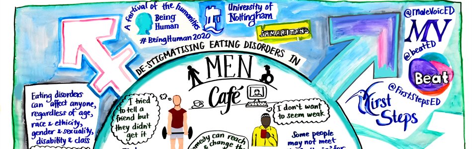 hand drawn pictures and text describing eating disorders in men
