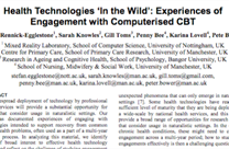 CHI 2016 Paper: Health Technologies ‘In the Wild’: Experiences of Engagement with Computerised CBT