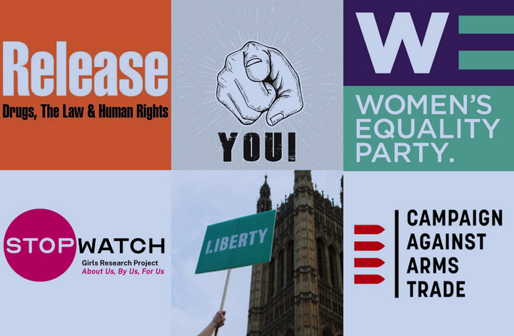 Grid of graphic images related to equality and protest.