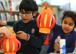 children making Chinese lanterns