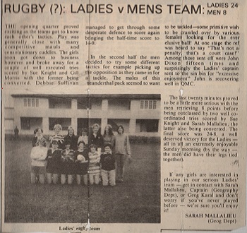 An article from BIAS about the Ladies vs Men's match in 1984!