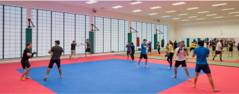People participating in a kickboxing session