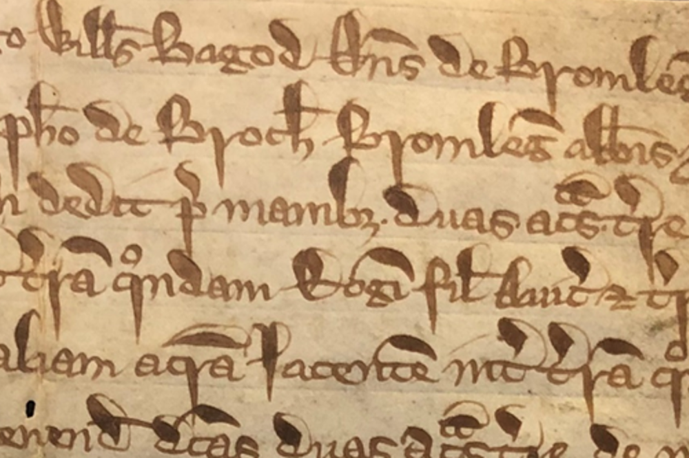 Close-up of manuscript written in old English