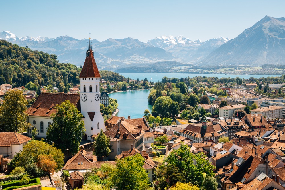 Thun City, with the Alps mountain and lake in Switzerland