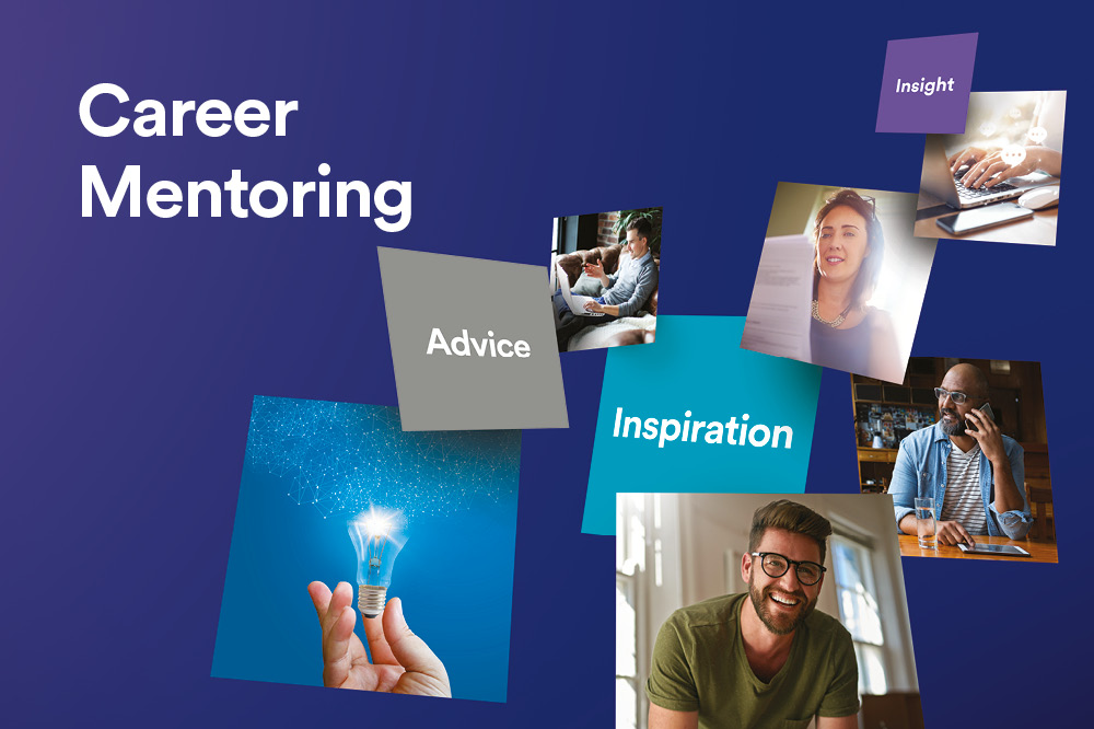 Career Mentoring text on a blue background
