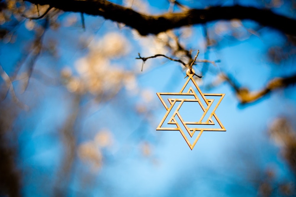Star of David hanging on a tree branch
