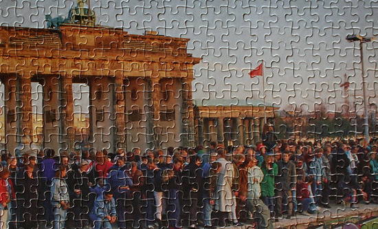 Closeup photo of a completed Berlin wall puzzle.