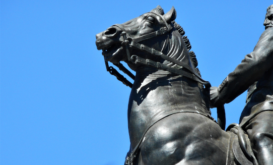 Close up image of an equestrian statue