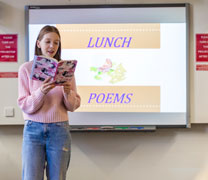 A student taking part in a Lunch Poems session
