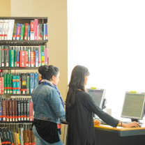 Students working in the library