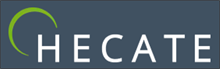 The logo for HECATE, a Clean Aviation project. The word 'hecate' is in white text, with a green almost-circle in the corner representing the sun. The background is grey