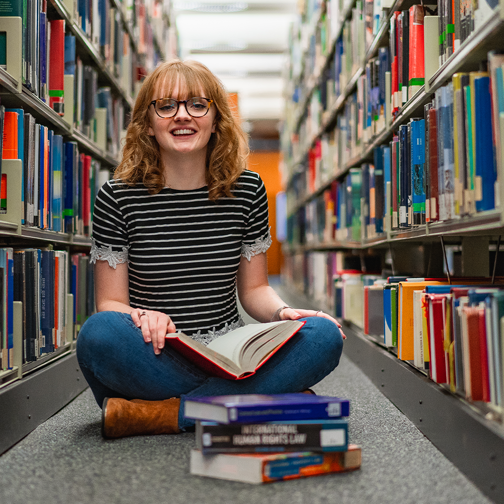 Student in the library