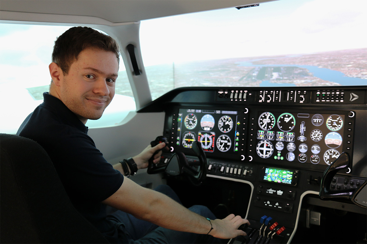 Ben Payne inside the flight simulator.
