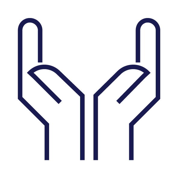 Blue icon of two hands cupped together