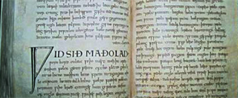Open book printed using medieval english script