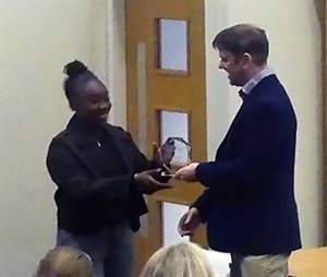 Photo of Danielle Palmerreceiving her Placement Student of the Year Award at the 2025 Undergraduate Placement Year Awards event.