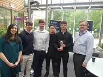 Students receiving prize for the Entrepreneurship Consultancy Project, 	International House Bucharest project: Arian Lawer, Oliver Phillips, Quim Borrell and Zehan Li