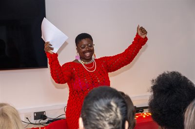 Performance poetry in progress.