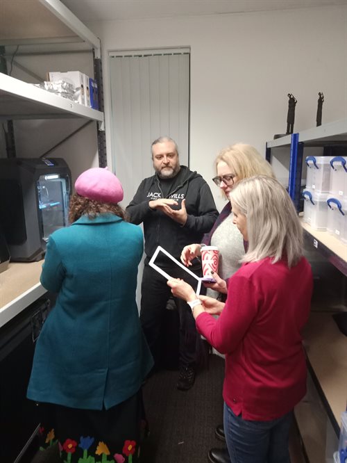 Watching 3D printing in action and inspecting some of the materials used in the process.