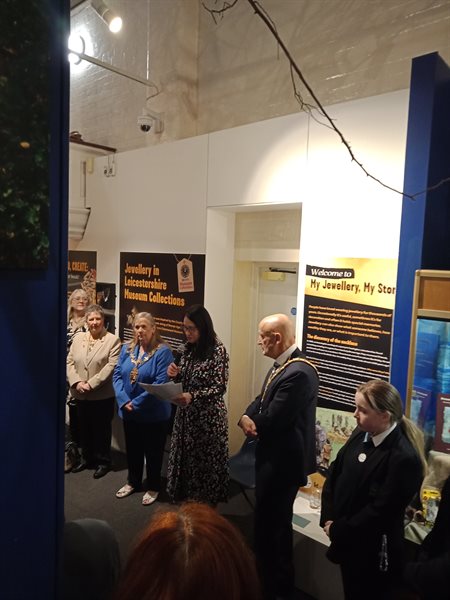 Amanda Hanton (Cultural Participation Team Manager, Culture Leicestershire) and a local Charnwood dignitary formally launch the MJMS Exhibition