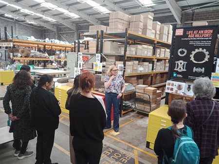 Alison Clague leading the tour of the collections stored at Eastern Annexe facility.