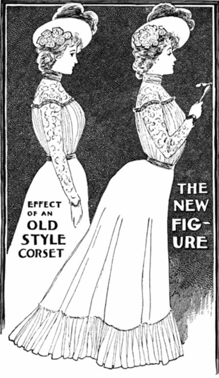 This illustration from a 1900 issue of Ladies Home Journal shows the change from Victorian to Edwardian silhouettes.